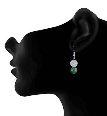 Jfl american diamond ball earrings with semi precious agate bead for women & girls (green) 2
