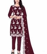 wine georgette embroidered dressmaterials Unstitched Salwar Suit