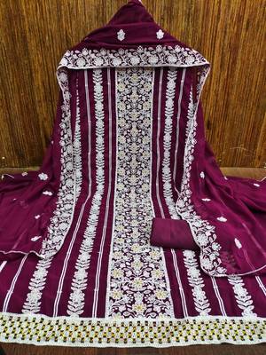 purple georgette embroidered dressmaterials Unstitched Salwar Suit 1