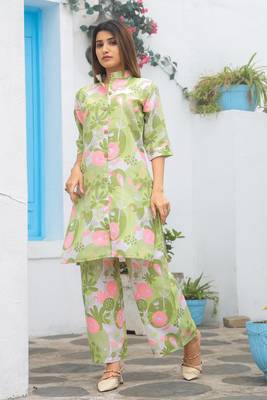 Parrot green color cotton co-ord set 1