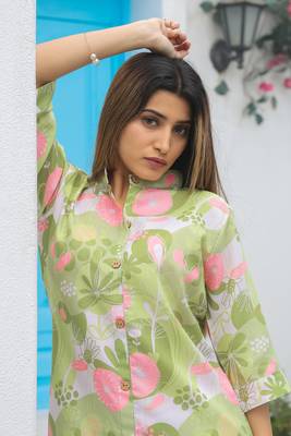 Parrot green color cotton co-ord set 3