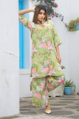 Parrot green color cotton co-ord set 4