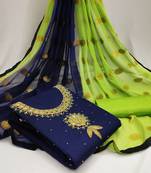 Zeepkart blue chanderi_silk embroidered dressmaterials Unstitched Salwar Suit