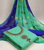 Zeepkart light-aqua-blue chanderi_silk embroidered dressmaterials Unstitched Salwar Suit