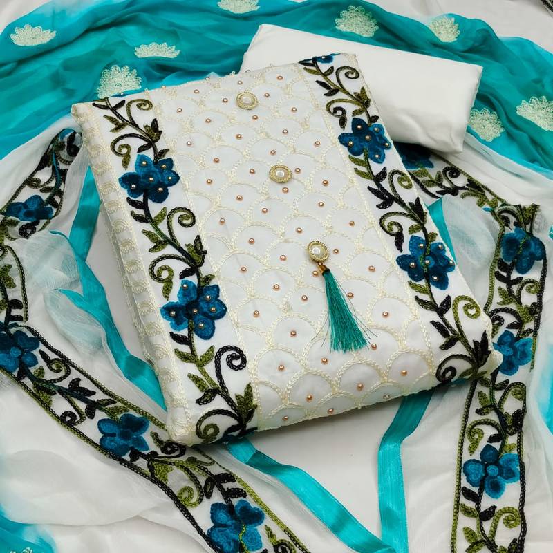 Zeepkart light-aqua-blue cotton_silk embroidered dressmaterials Unstitched Salwar Suit