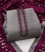 grey cotton_silk embroidered dressmaterials Unstitched Salwar Suit