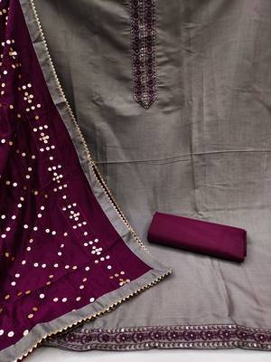 grey cotton_silk embroidered dressmaterials Unstitched Salwar Suit 2