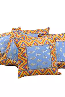 Sanganeri Golden Printed Cotton Cushion Cover Set Diwali Special Gift 302