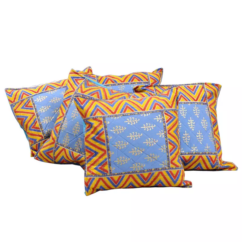Sanganeri Golden Printed Cotton Cushion Cover Set Diwali Special Gift 302