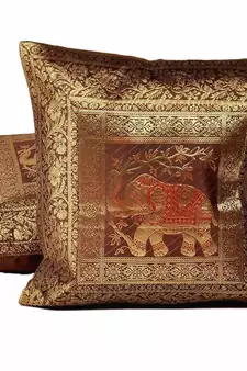 Golden Brown Jacquard 2 Pc. Cushion Covers Set Deepawali Gift 817