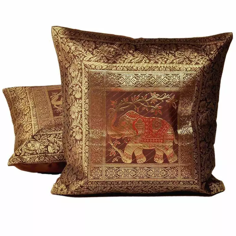 Golden Brown Jacquard 2 Pc. Cushion Covers Set Deepawali Gift 817