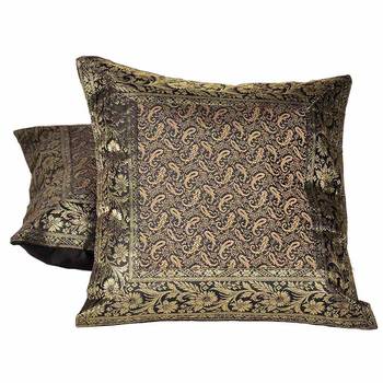 Golden Jacquard Silk Designer 2 Pc. Cushion Covers Diwali Gift 823 1