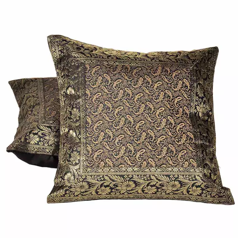 Golden Jacquard Silk Designer 2 Pc. Cushion Covers Diwali Gift 823