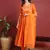 Orange Cotton Blend Solid Embroidered A-line Kurta Trouser with Dupatta