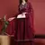 women burgundy cotton blend solid embroidered a-line kurta trouser with dupatta
