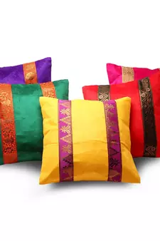 Brocade Striped Assorted 5 Pc. Cushion Covers Set Deepawali Gift 458