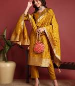 Mustard Silk Blend Zari Woven Salwar Kameeez