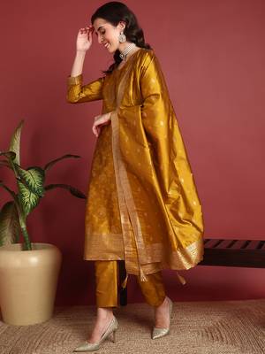 Mustard Silk Blend Zari Woven Salwar Kameeez 2