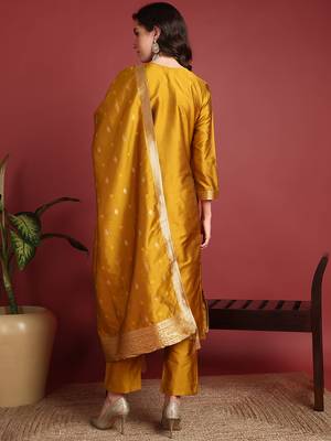 Mustard Silk Blend Zari Woven Salwar Kameeez 4