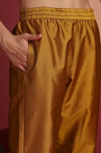Mustard Silk Blend Zari Woven Salwar Kameeez