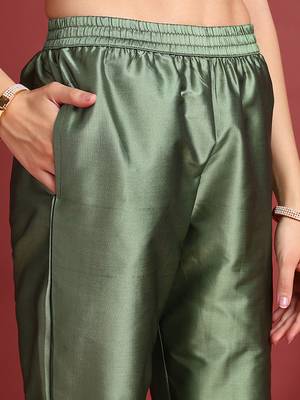 women green silk blend ethnic motifs woven design straight kurta trouser with dupatta 5