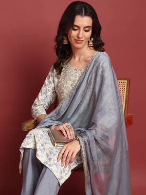 Grey Viscose Embroidered Kurti for Women 1