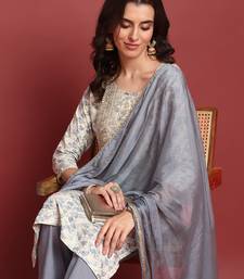 Grey Viscose Embroidered Kurti for Women