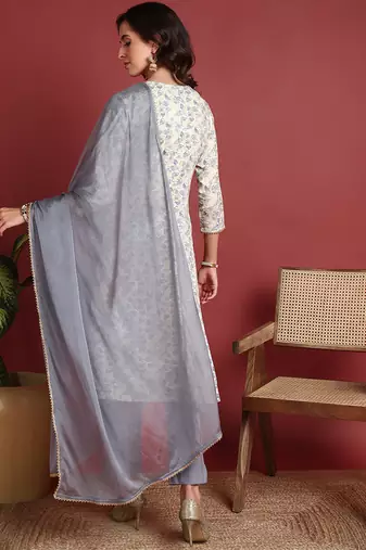 Grey Viscose Embroidered Kurti for Women