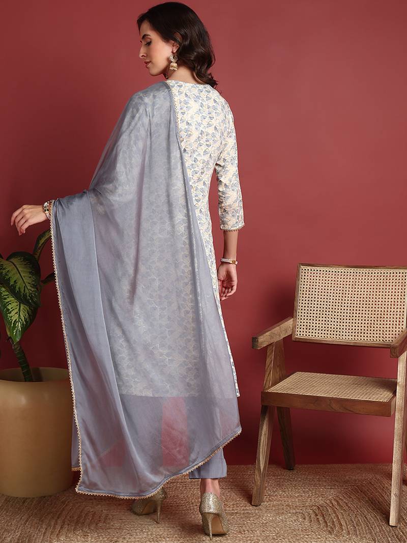 Grey Viscose Embroidered Kurti for Women