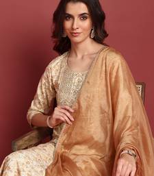 women brown viscose rayon abstract embroidered straight kurta trouser with dupatta