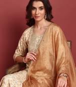 women brown viscose rayon abstract embroidered straight kurta trouser with dupatta