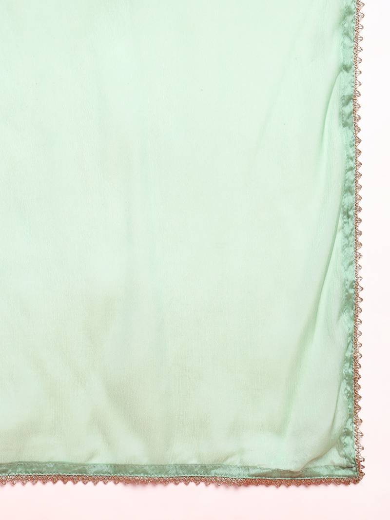 women green viscose rayon abstract embroidered straight kurta trouser with dupatta