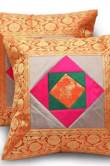 Sanganeri Floral Booti Work 2Pc Cushion Covers Set Deepawali Gift 863