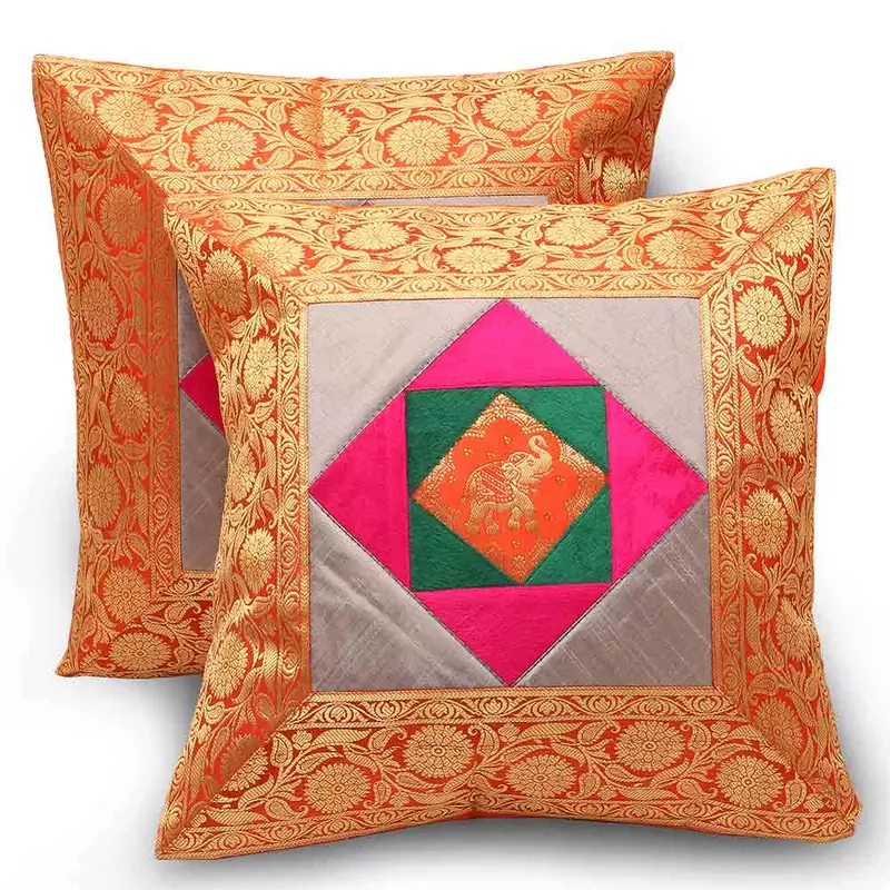 Sanganeri Floral Booti Work 2Pc Cushion Covers Set Deepawali Gift 863
