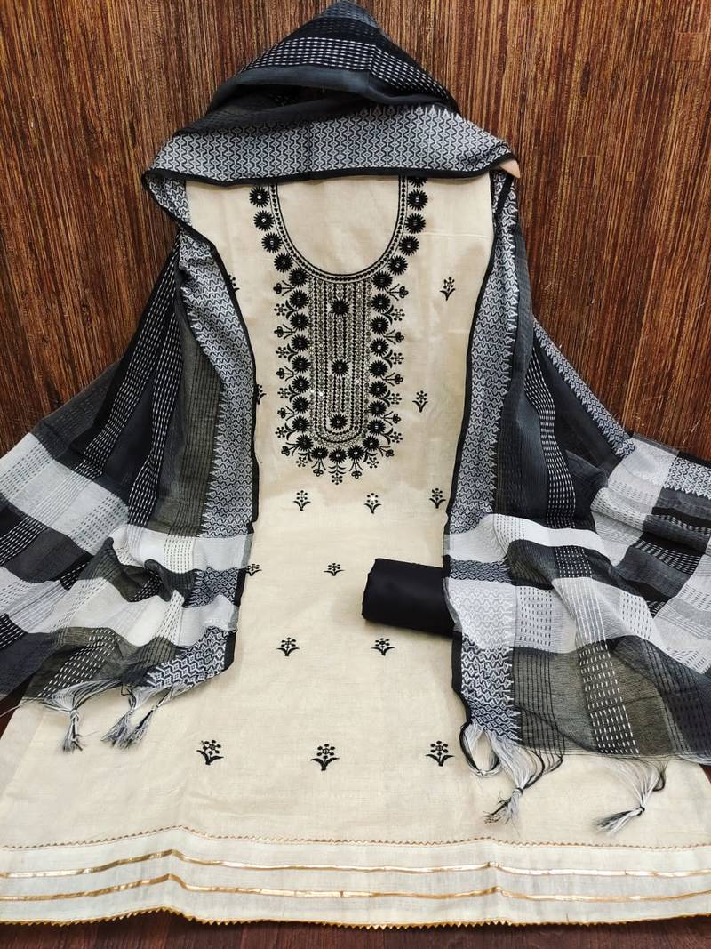 black cotton_silk embroidered dressmaterials Unstitched Salwar Suit