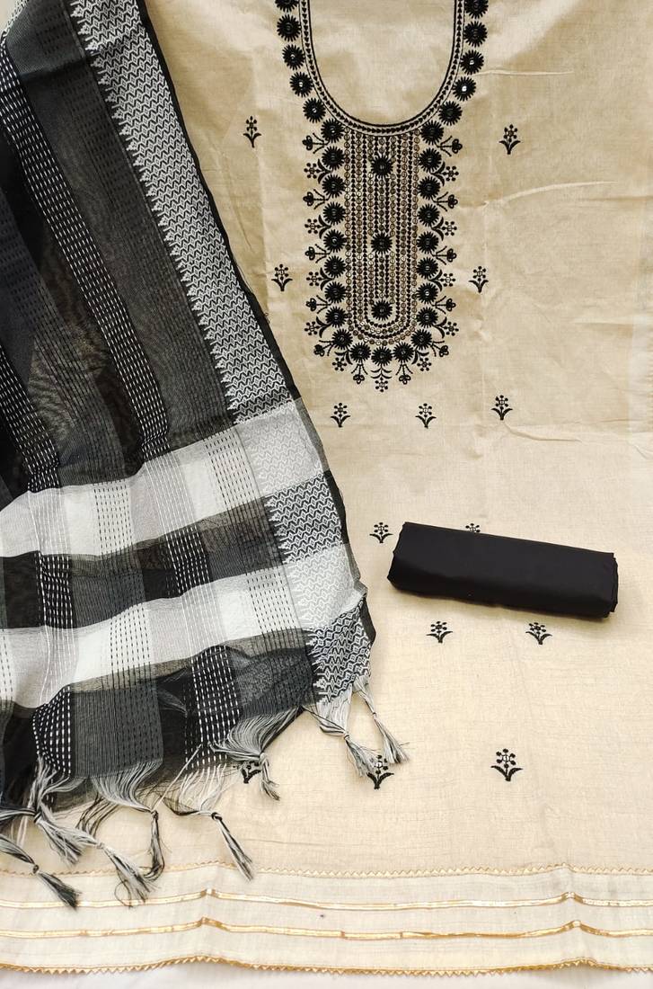 black cotton_silk embroidered dressmaterials Unstitched Salwar Suit