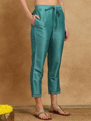 teal silk blend solid embroidered straight kurta trouser with dupatta 5