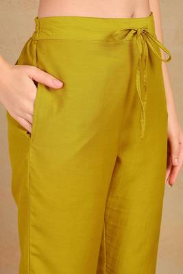 women mustard silk blend solid embroidered straight kurta trouser with dupatta 5