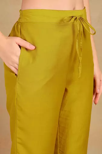 women mustard silk blend solid embroidered straight kurta trouser with dupatta