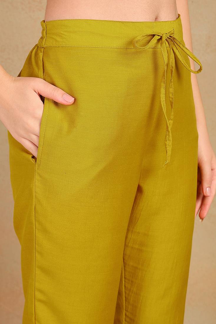 women mustard silk blend solid embroidered straight kurta trouser with dupatta