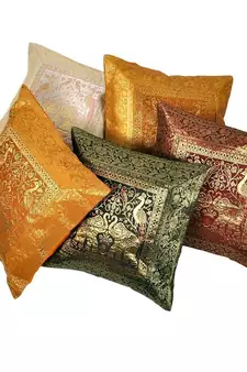 Charming Multicolor Brocade 5 Pc Cushion Cover Set Diwali Special Gift 431