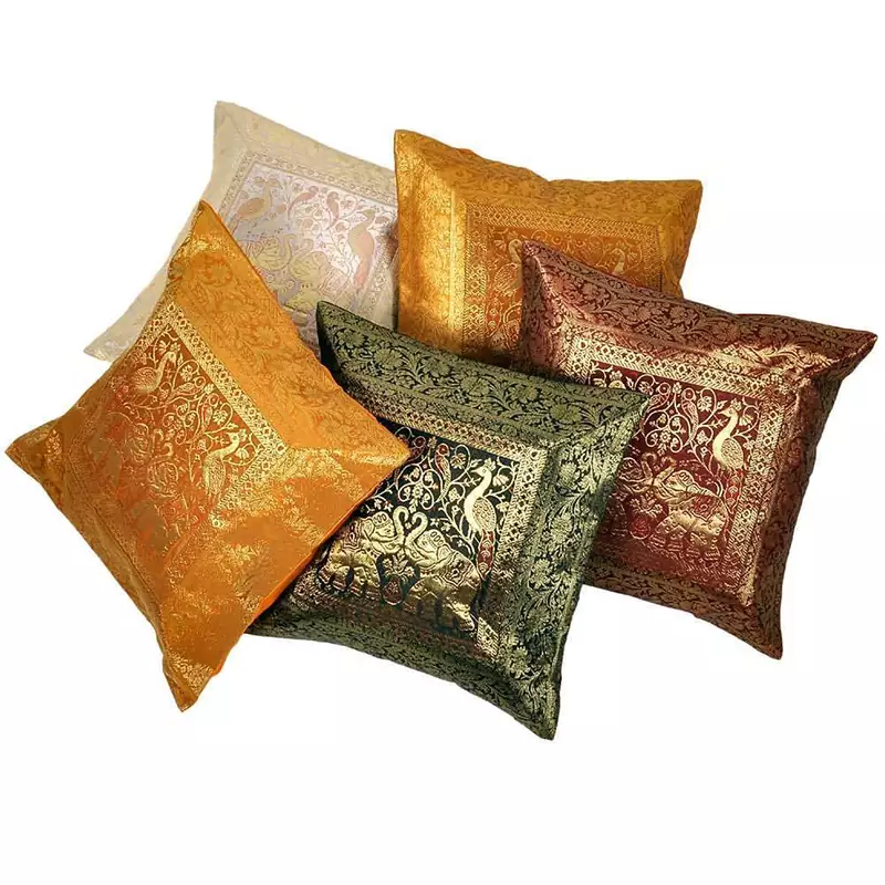 Charming Multicolor Brocade 5 Pc Cushion Cover Set Diwali Special Gift 431