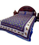 Pure Cotton Blue Double Bed Sheet Pillow Cover Set Diwali Gift 27B
