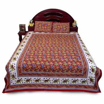 Jaipuri Elephant Print Red Double Bed Sheet Set Deepawali Special Gift 27R 2