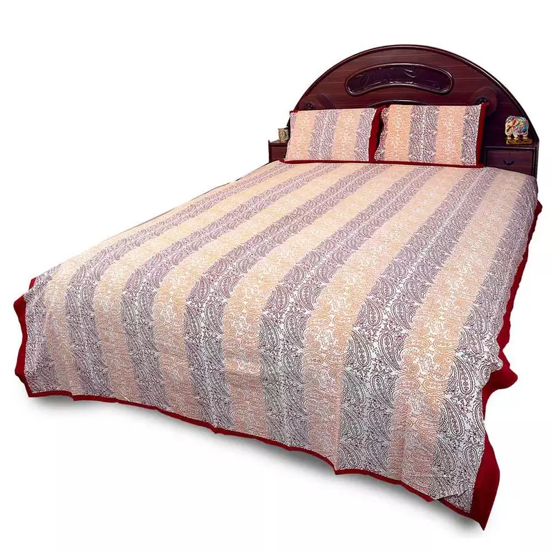 Jaipuri Pure Cotton Red Double Bedsheet Pillow Set Deepawali Gift 351