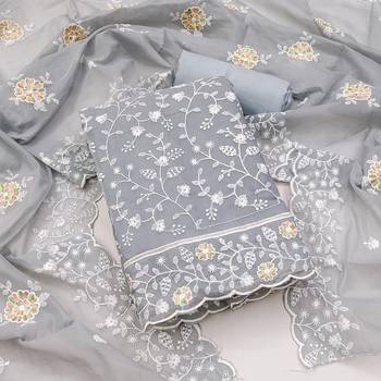 grey chanderi_silk embroidered dressmaterials Unstitched Salwar Suit 1