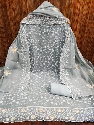 grey chanderi_silk embroidered dressmaterials Unstitched Salwar Suit 2
