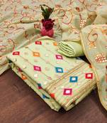 Zeepkart green chanderi_silk embroidered dressmaterials Unstitched Salwar Suit