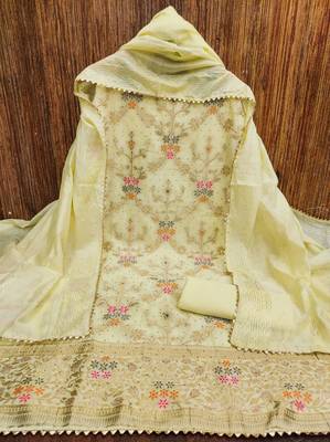 yellow chanderi_silk embroidered dressmaterials Unstitched Salwar Suit 2