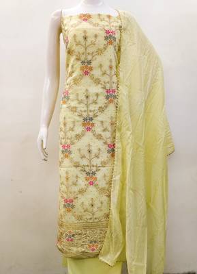 yellow chanderi_silk embroidered dressmaterials Unstitched Salwar Suit 3